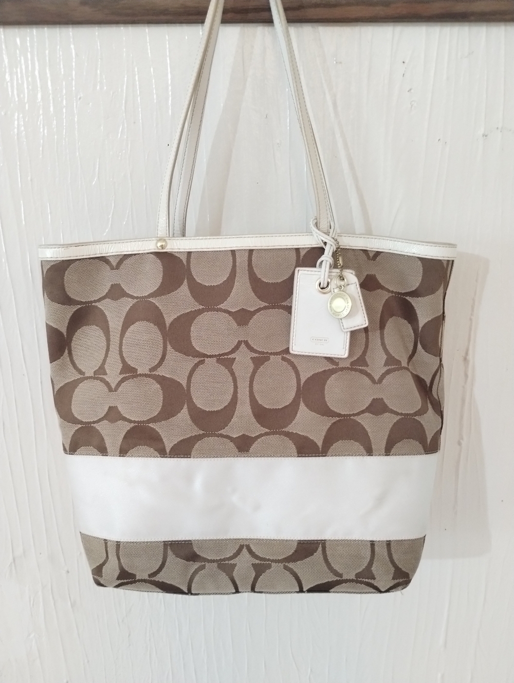 Coach Special Edition Signature Canvas Tote in Brown and Cream